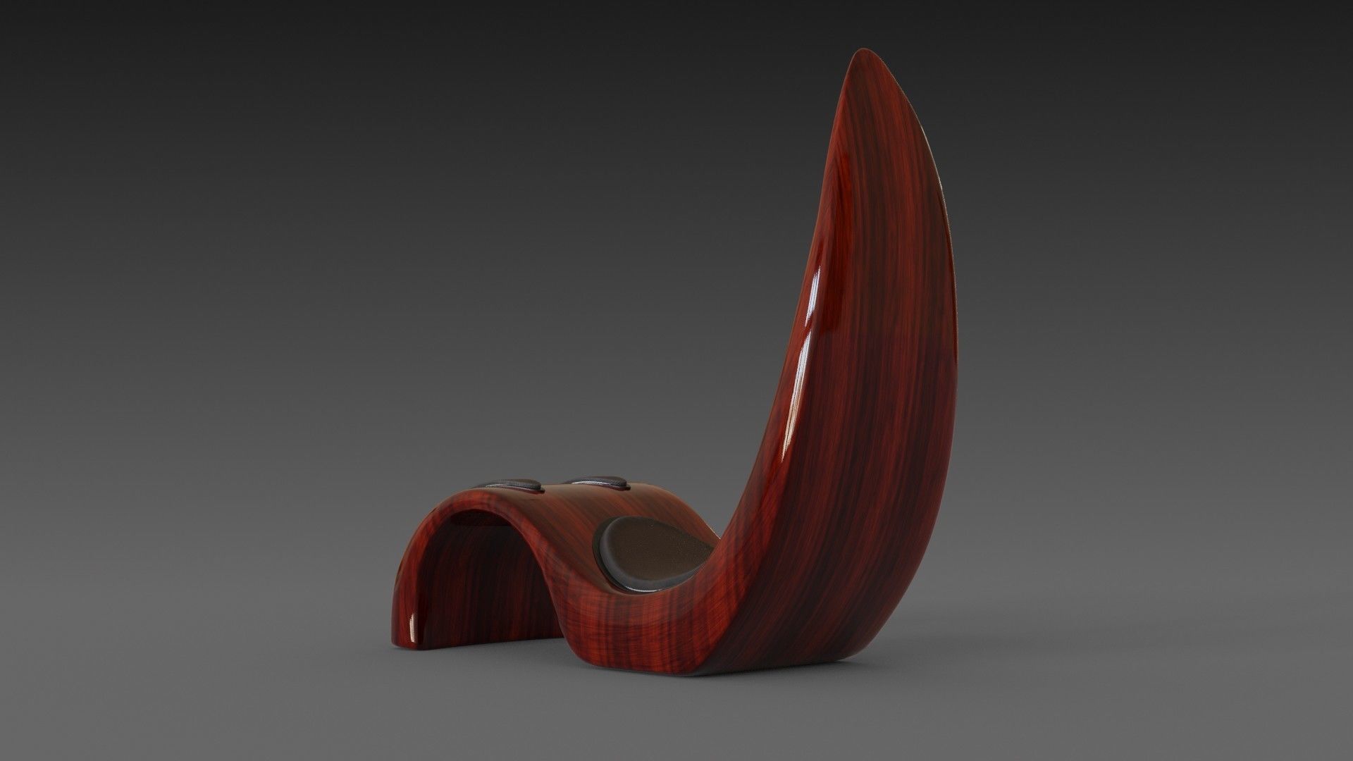 Wooden red chair with dark shiny leather 3D model_5