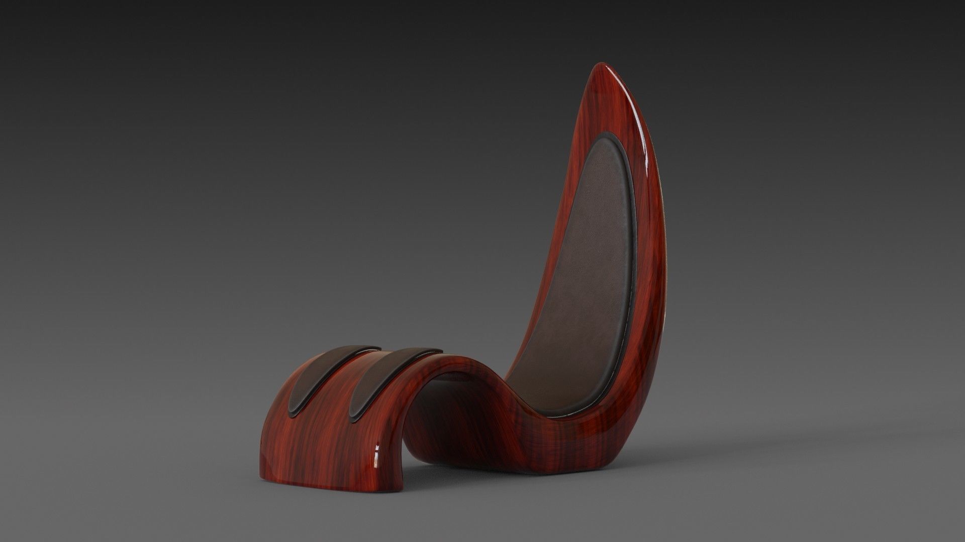 Wooden red chair with dark shiny leather 3D model_3