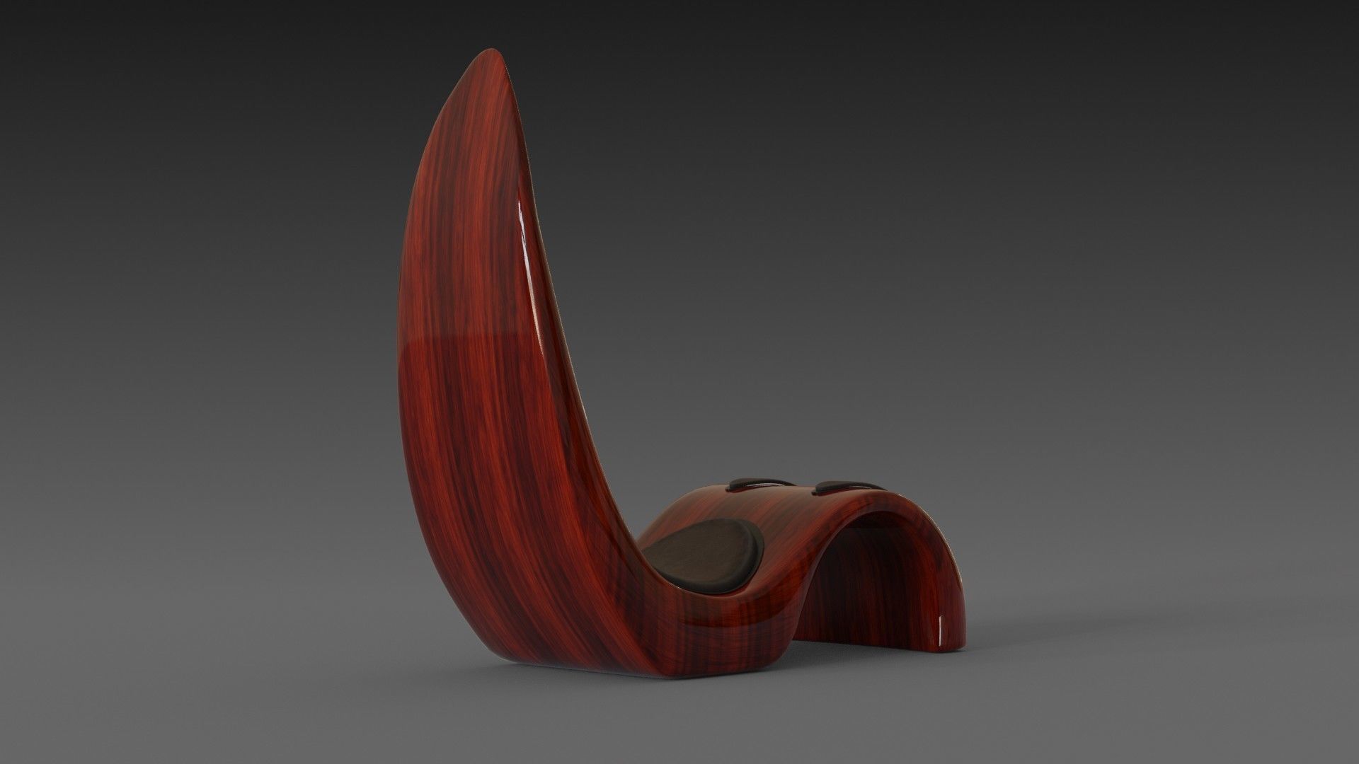 Wooden red chair with dark shiny leather 3D model_7