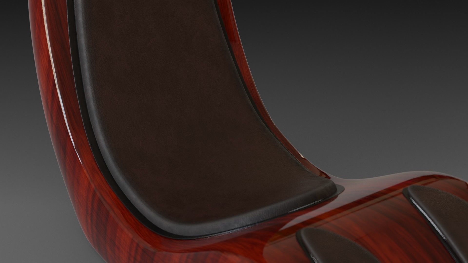 Wooden red chair with dark shiny leather 3D model_17
