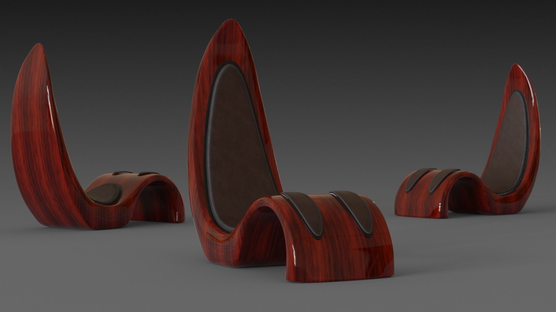 Wooden red chair with dark shiny leather 3D model_20