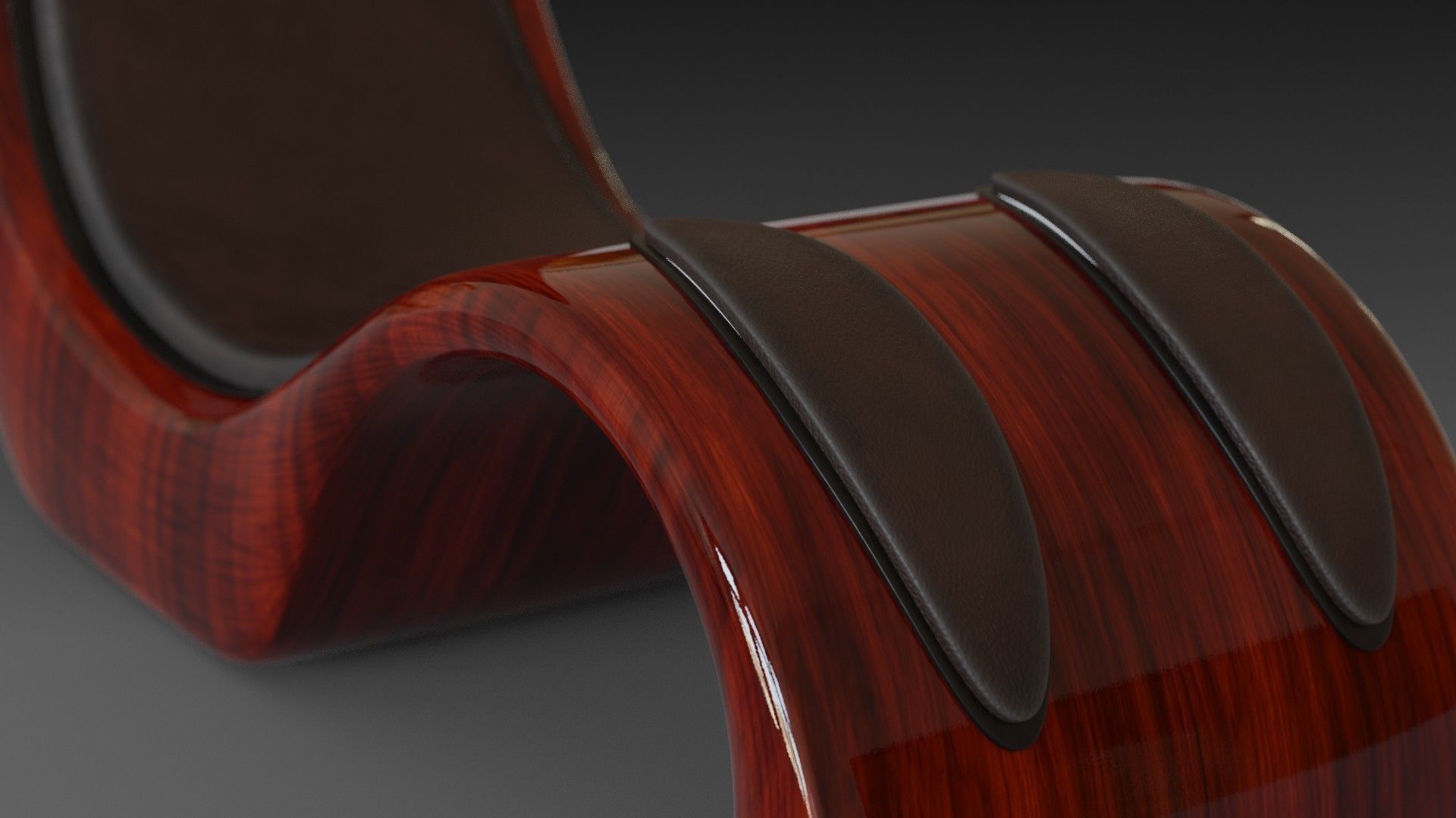 Wooden red chair with dark shiny leather 3D model_16