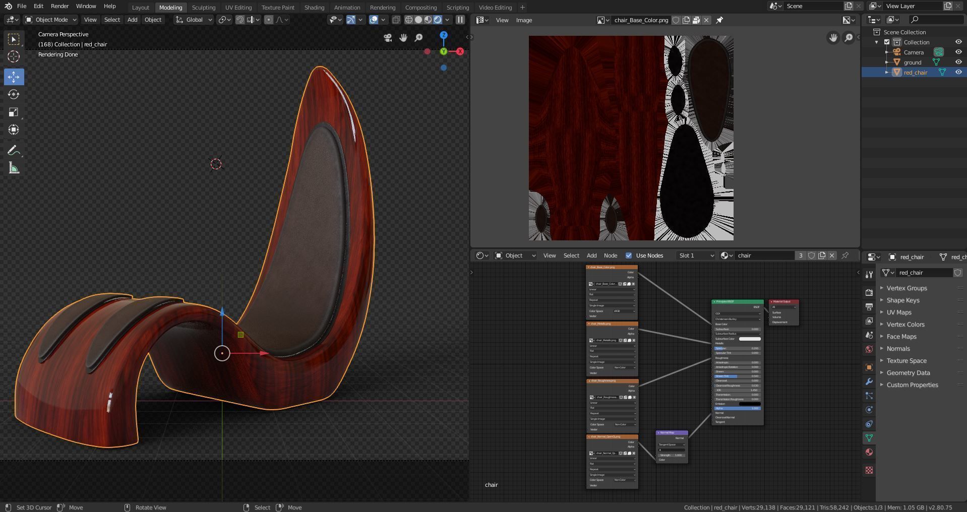 Wooden red chair with dark shiny leather 3D model_25