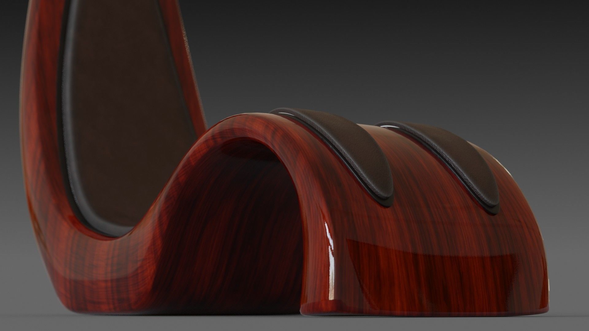 Wooden red chair with dark shiny leather 3D model_14