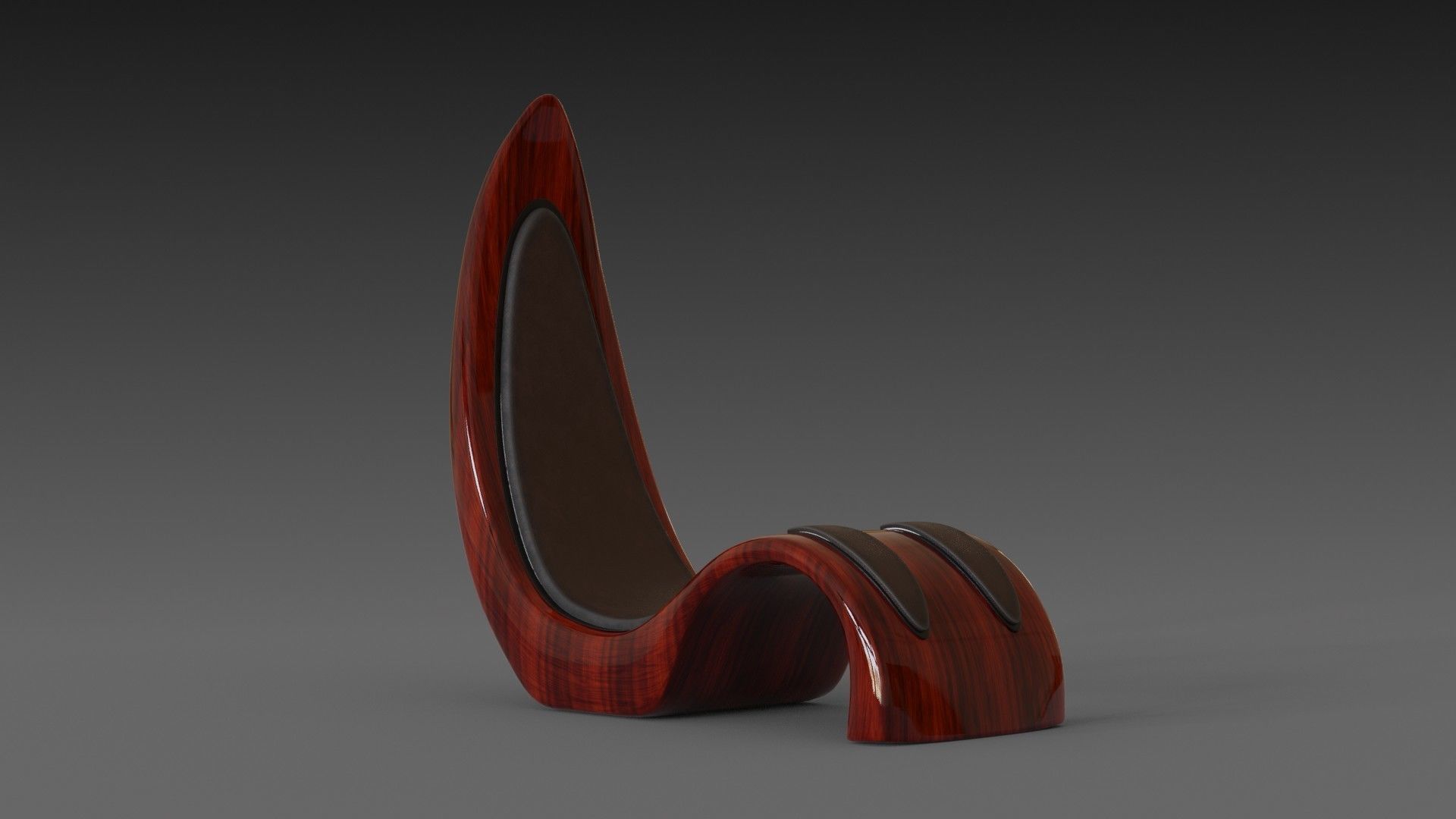 Wooden red chair with dark shiny leather 3D model_9