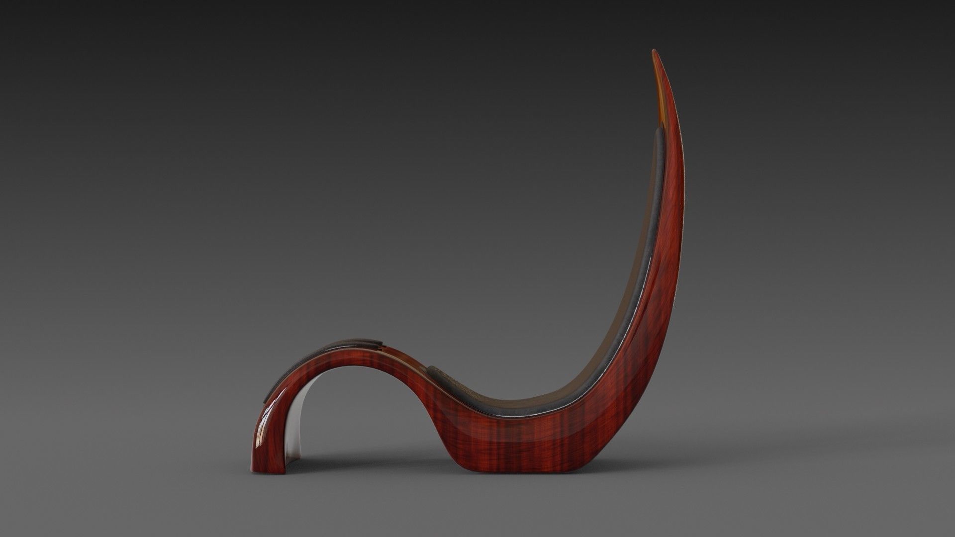 Wooden red chair with dark shiny leather 3D model_4