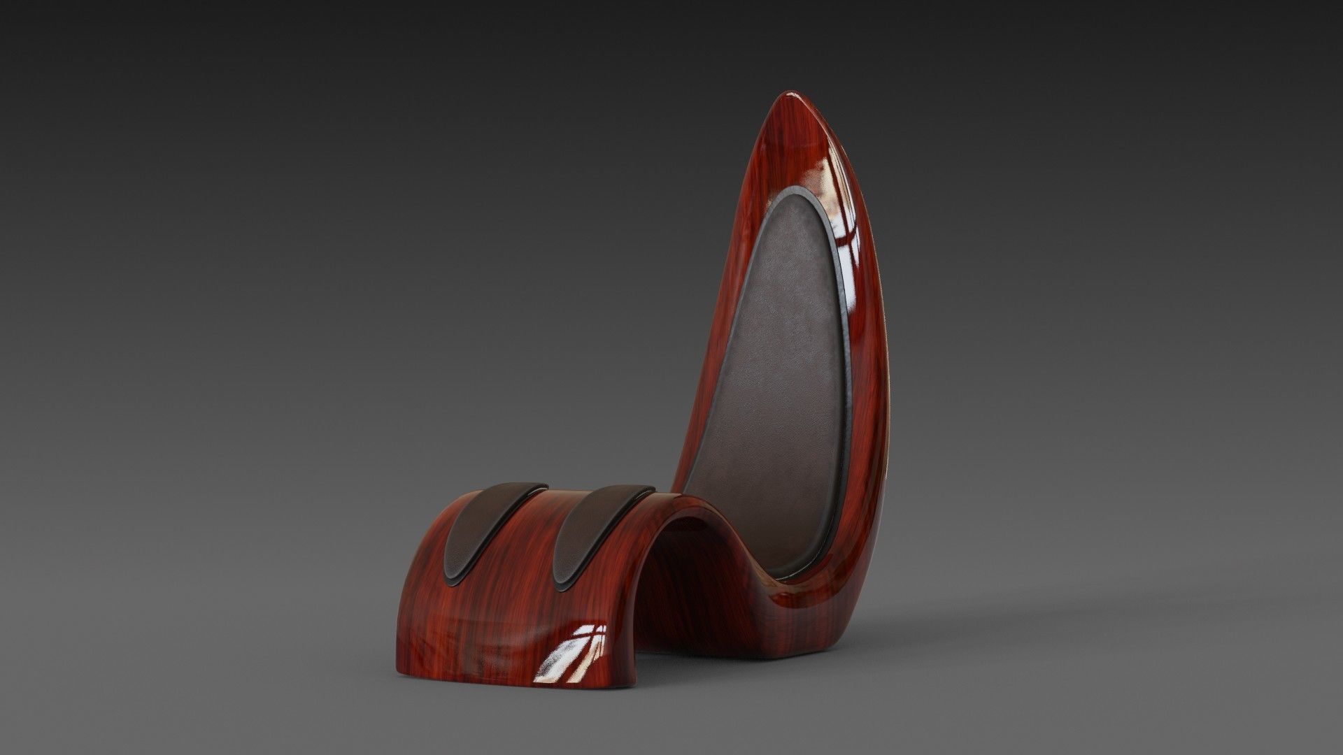 Wooden red chair with dark shiny leather 3D model_2
