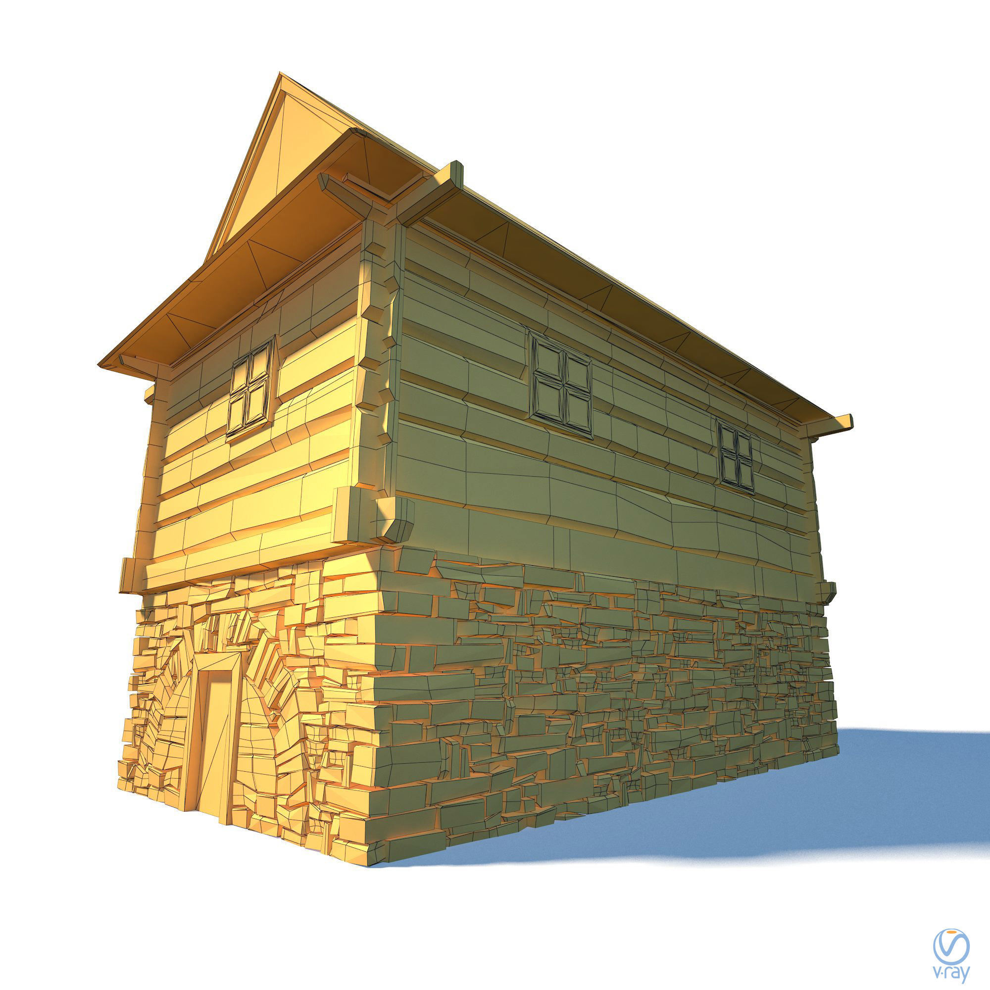 Granary Building - Slav Architecture Low-poly 3D model_9