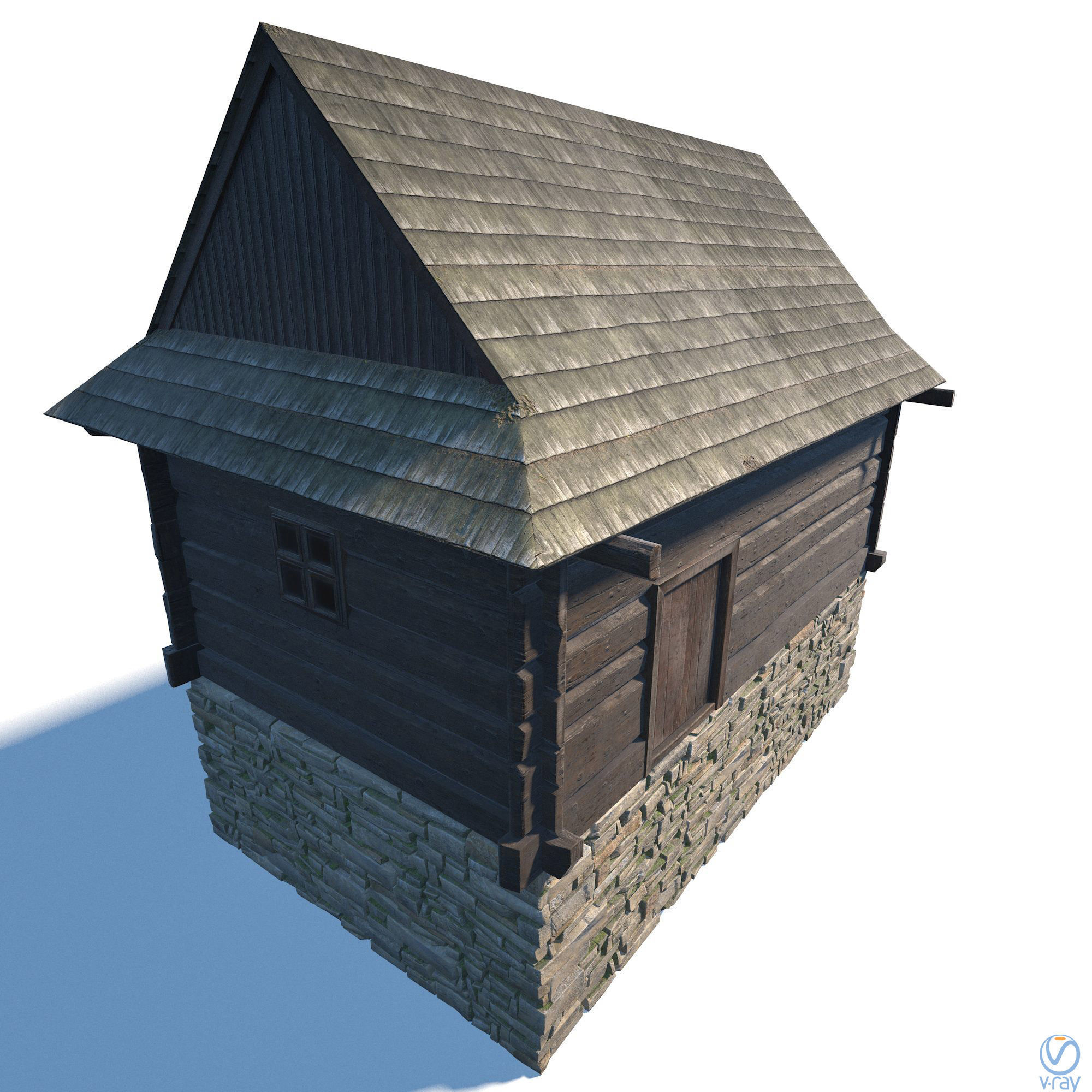 Granary Building - Slav Architecture Low-poly 3D model_5