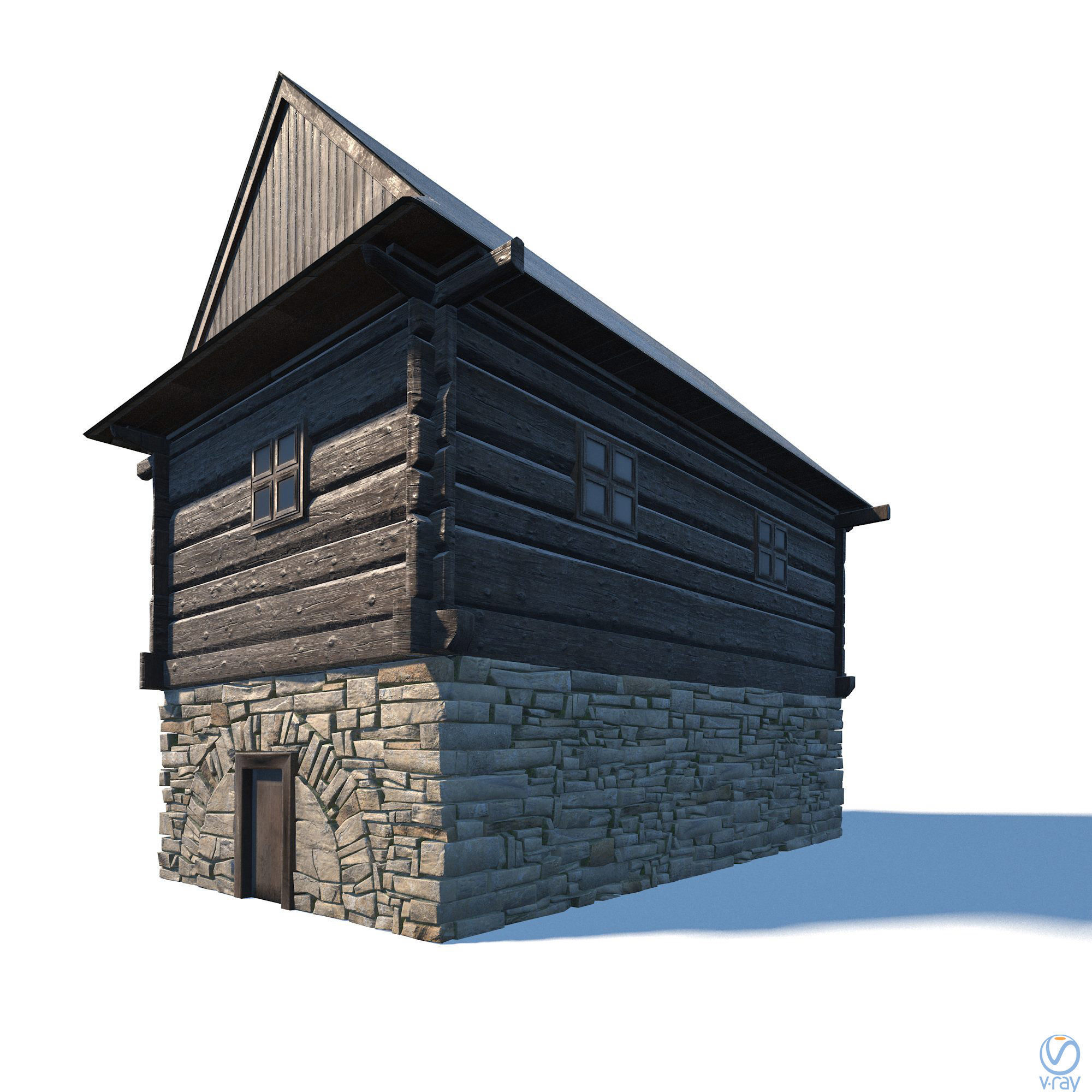 Granary Building - Slav Architecture Low-poly 3D model_3