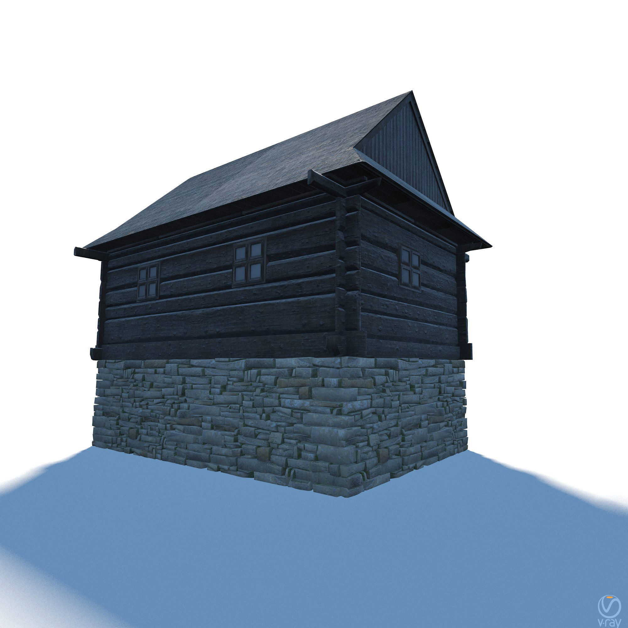 Granary Building - Slav Architecture Low-poly 3D model_6