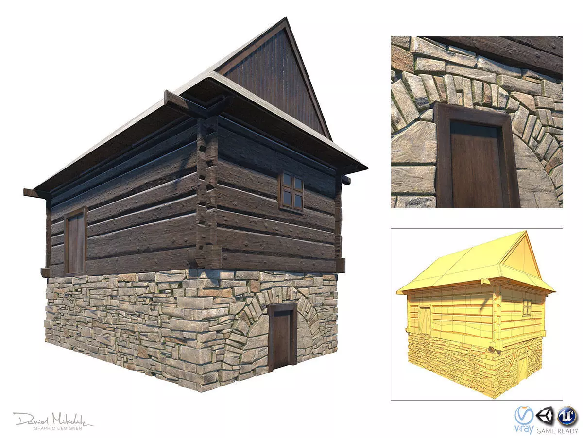 Granary Building - Slav Architecture Low-poly 3D model_0