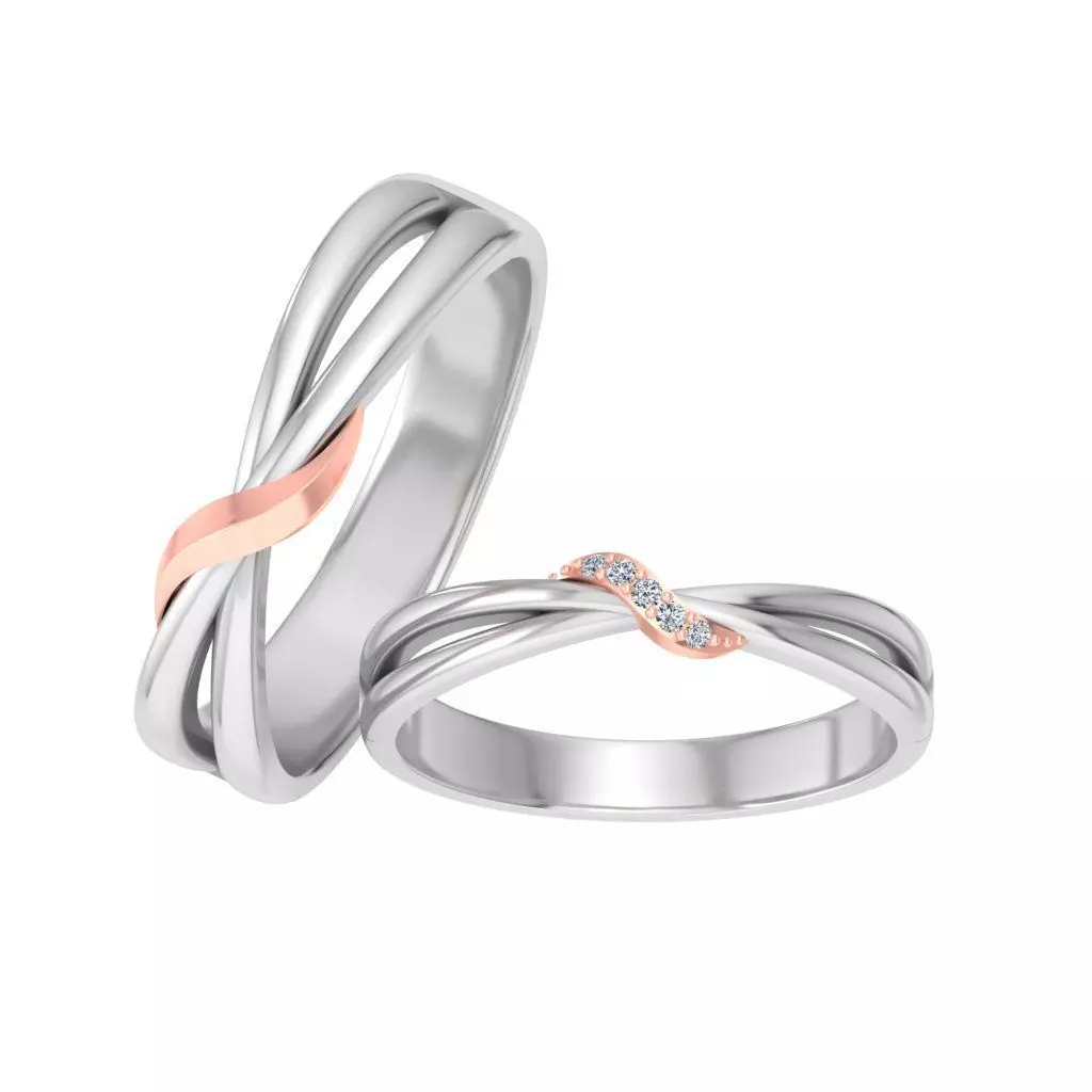 Couple Band Ring 3dm stl render detail 3D print model_0