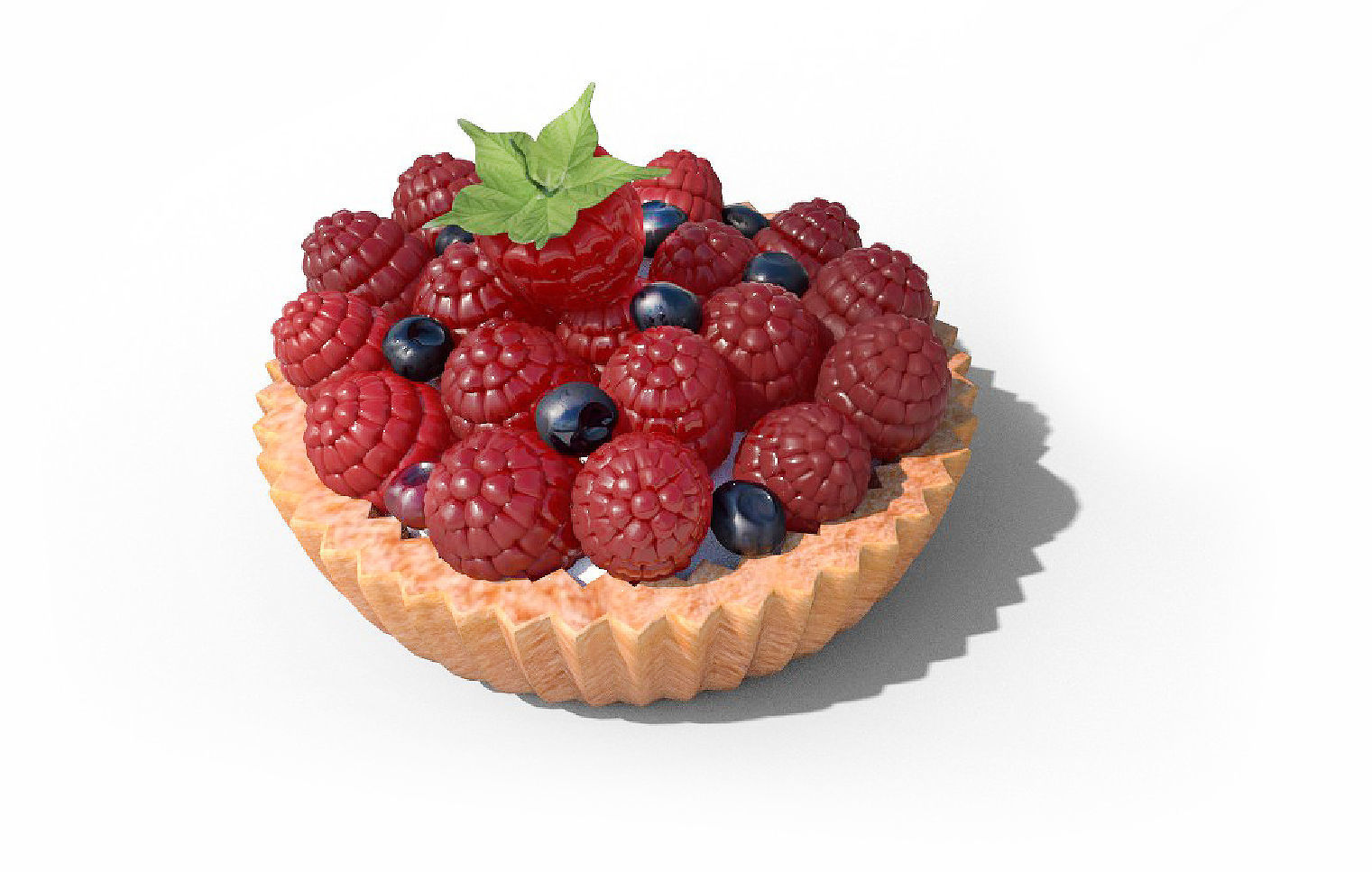Cupcake fruit tart with raspberries and blueberries 3D model_1