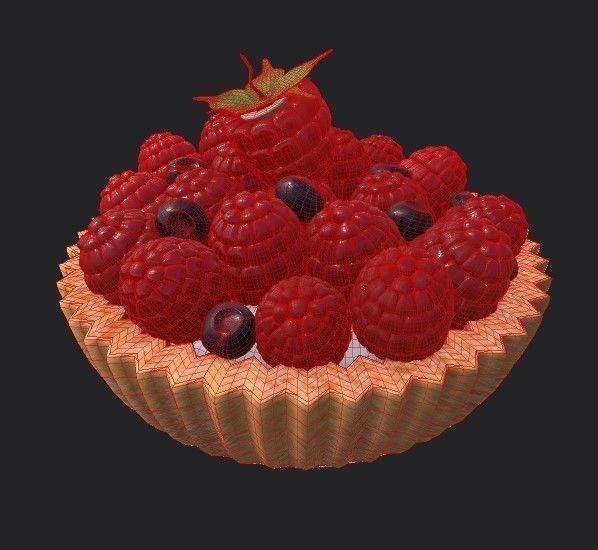 Cupcake fruit tart with raspberries and blueberries 3D model_3