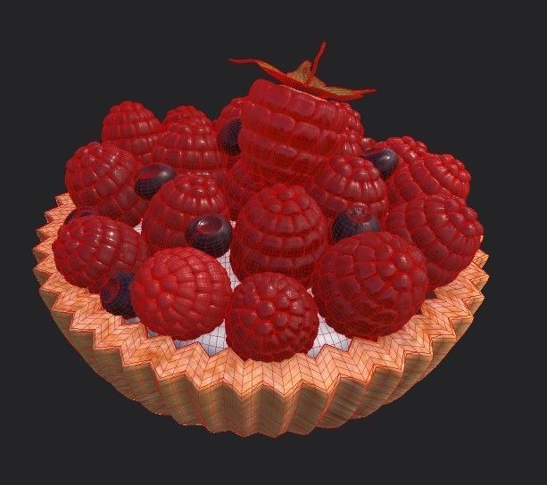 Cupcake fruit tart with raspberries and blueberries 3D model_4