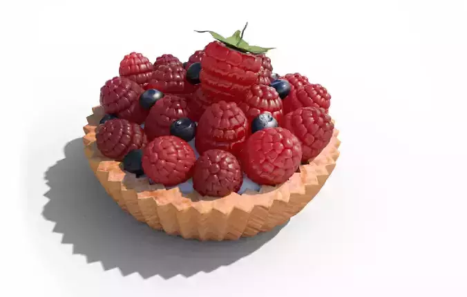 Cupcake fruit tart with raspberries and blueberries 3D model