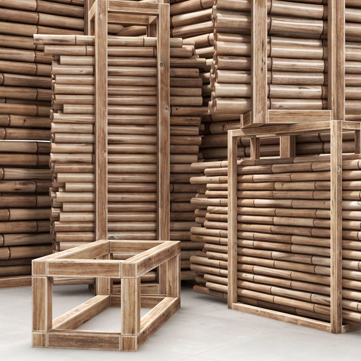 Firewood bamboo 3D model_1