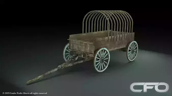 Carts wooden cart with wheels 3D model