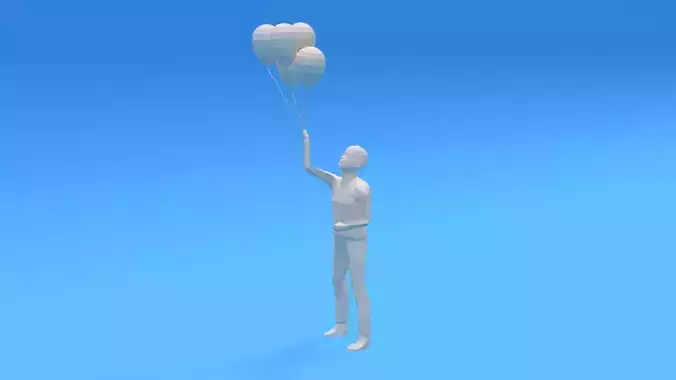 Low Poly Kid Holding Balloons