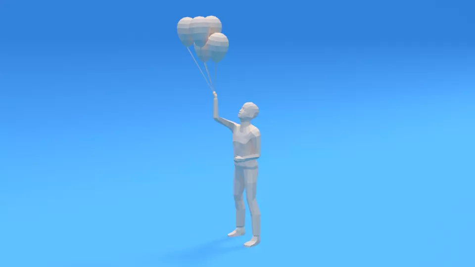 Low Poly Kid Holding Balloons Low-poly 3D model