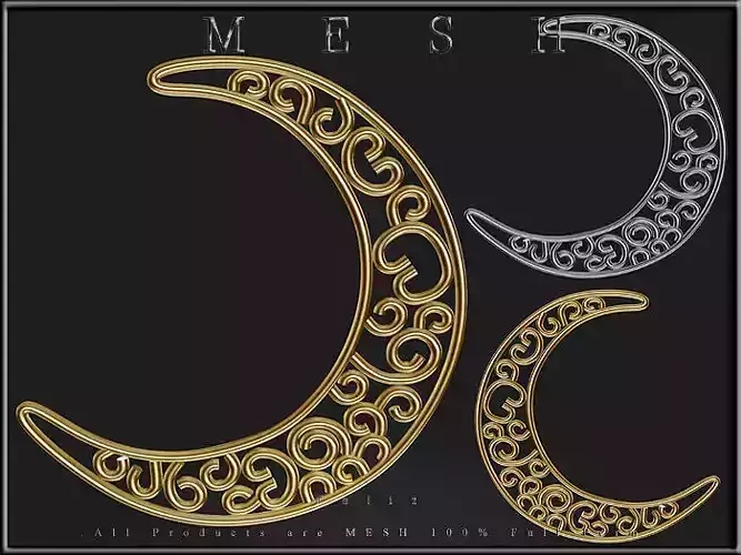 Wire Crescent Moon - Righg and Left Low-poly 3D model