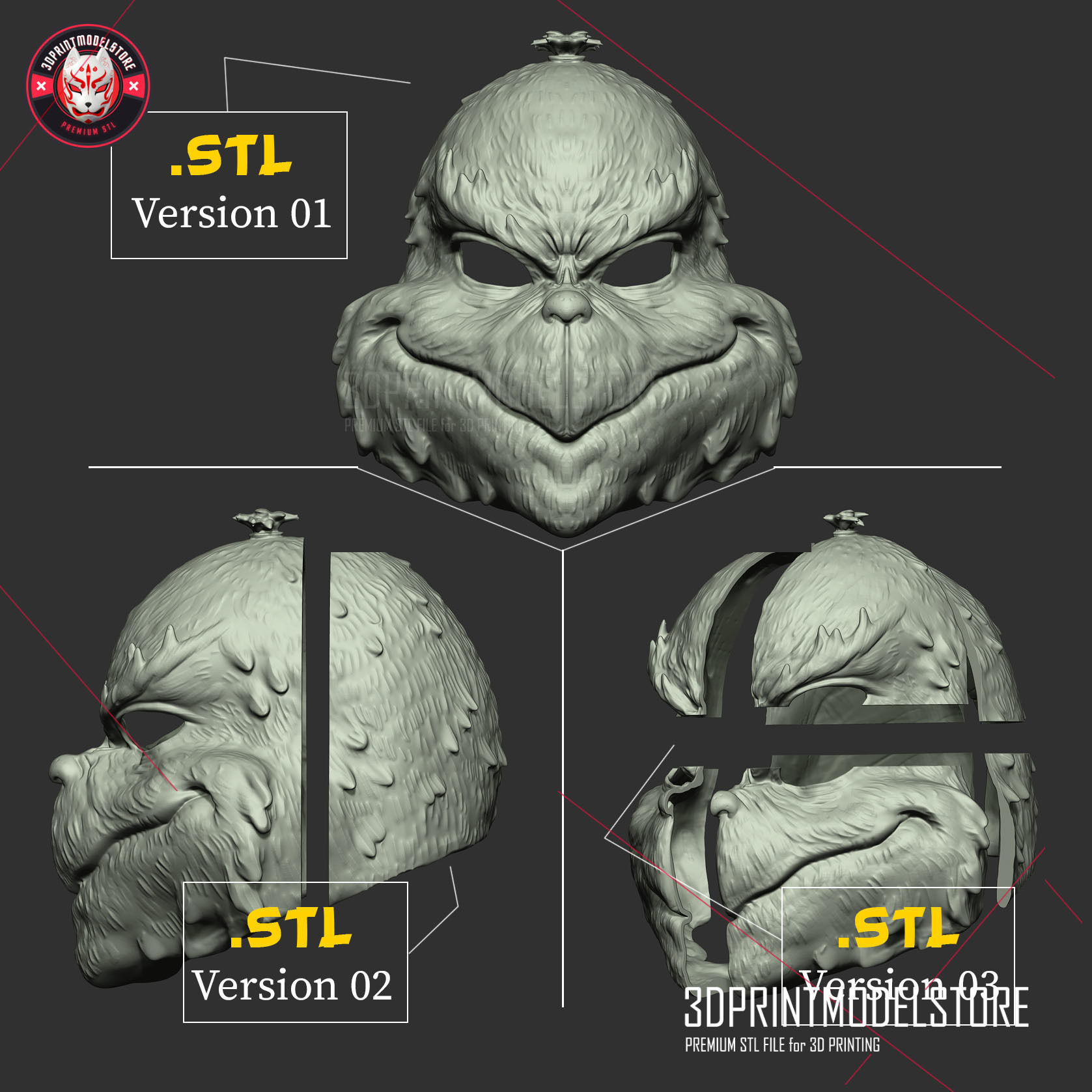 The Grinch Cosplay Mask - Christmas Xmas Helmet Costume  3D print model_4