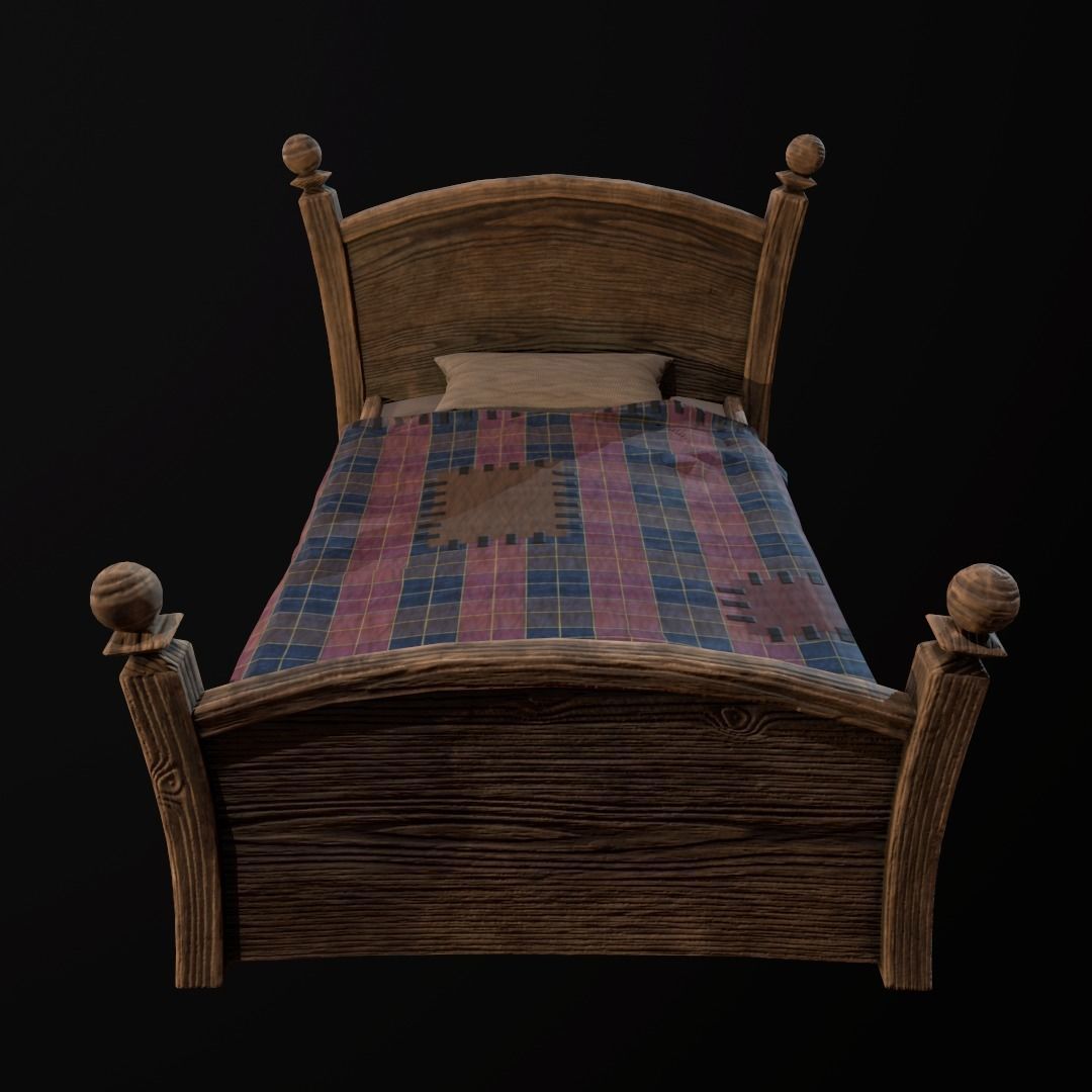Stylized bed Low-poly 3D model_1
