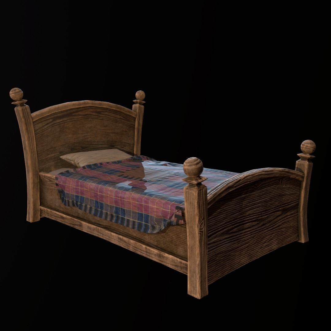 Stylized bed Low-poly 3D model_2
