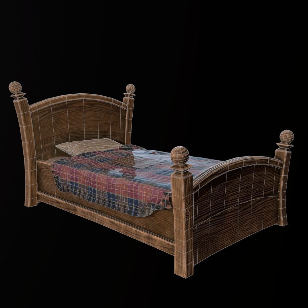 Stylized bed Low-poly 3D model_5