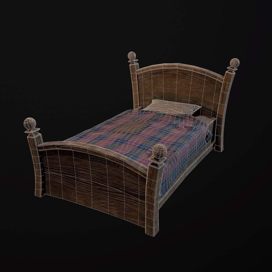 Stylized bed Low-poly 3D model_3