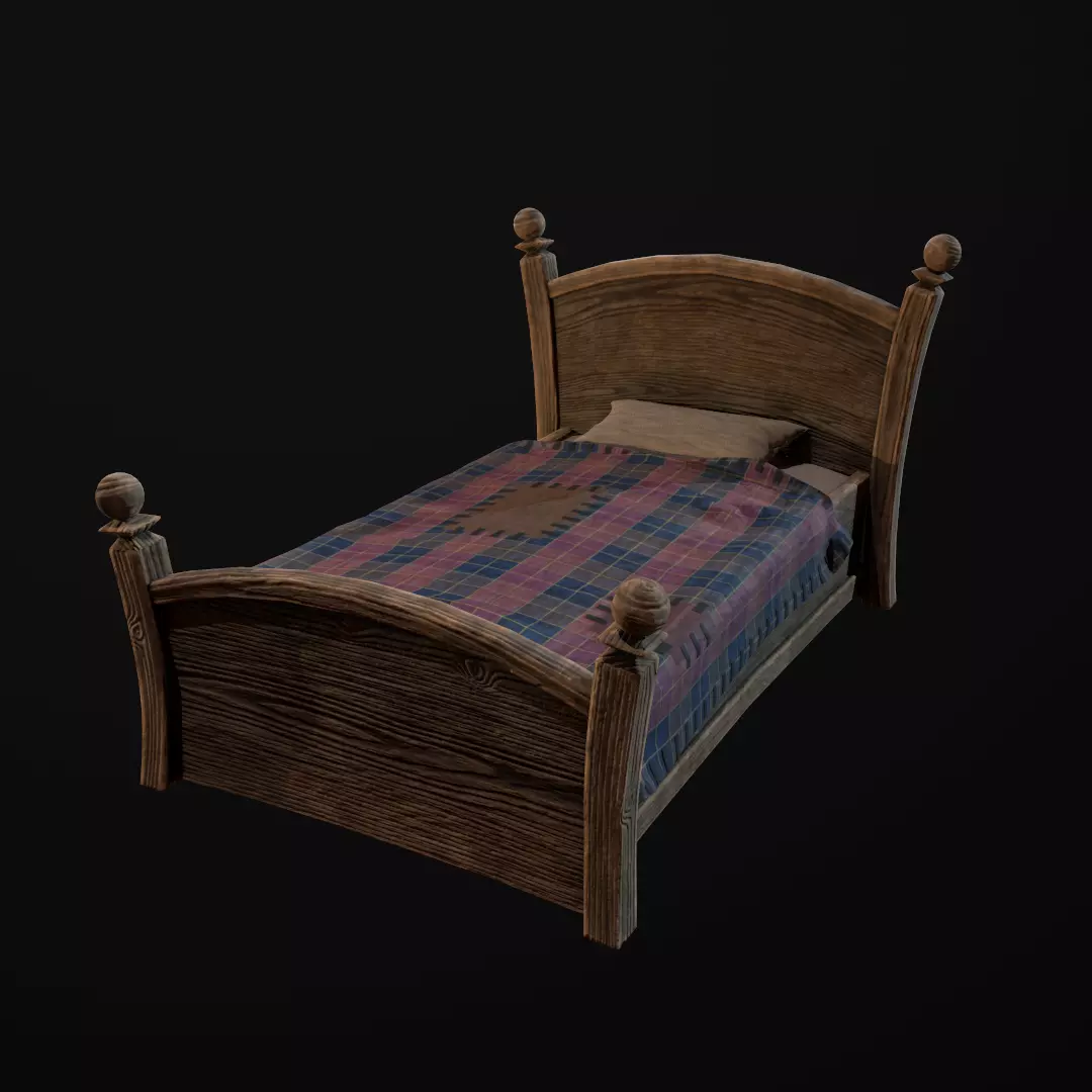 Stylized bed Low-poly 3D model_0