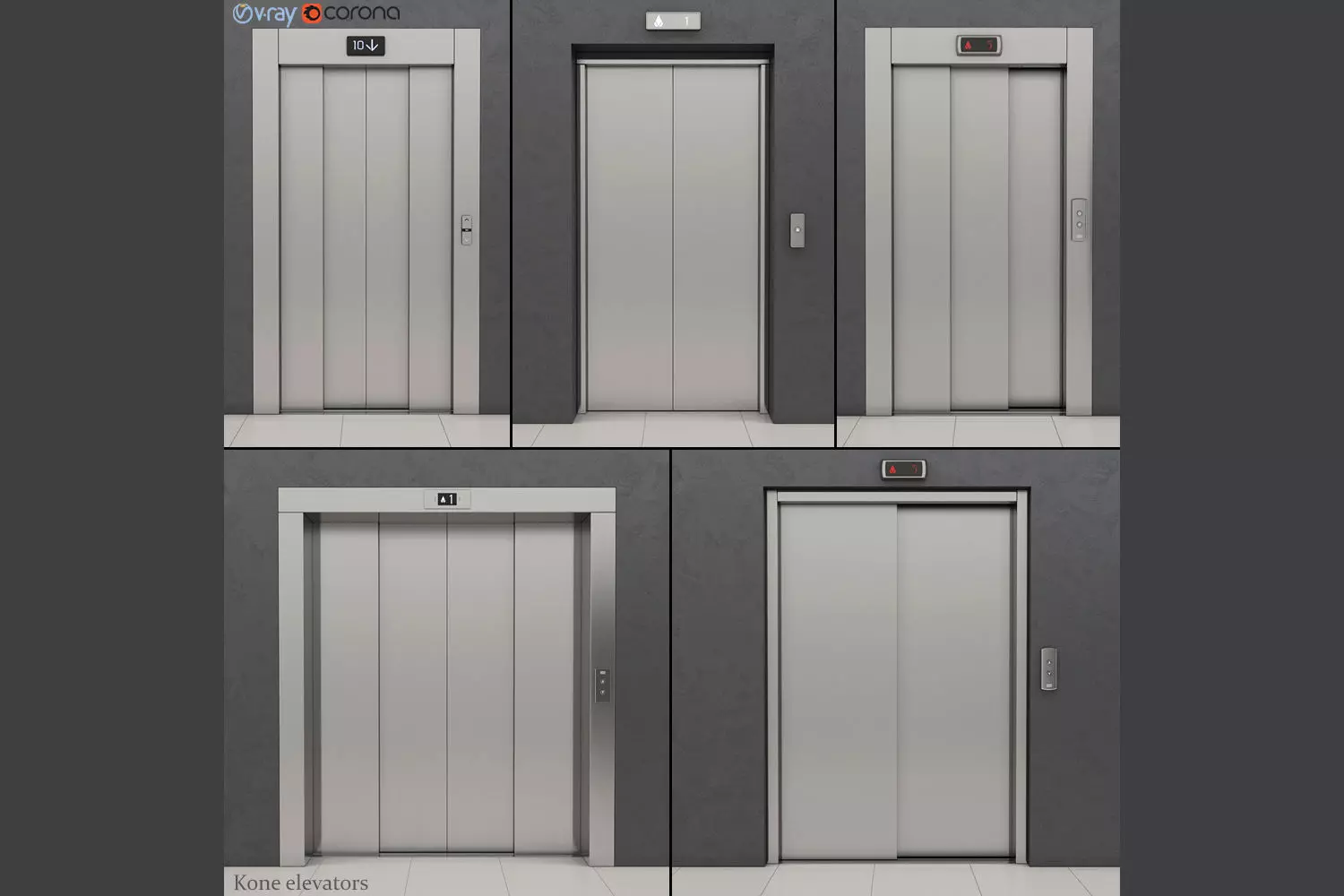 Set of doors for elevators Kone 3D model_0