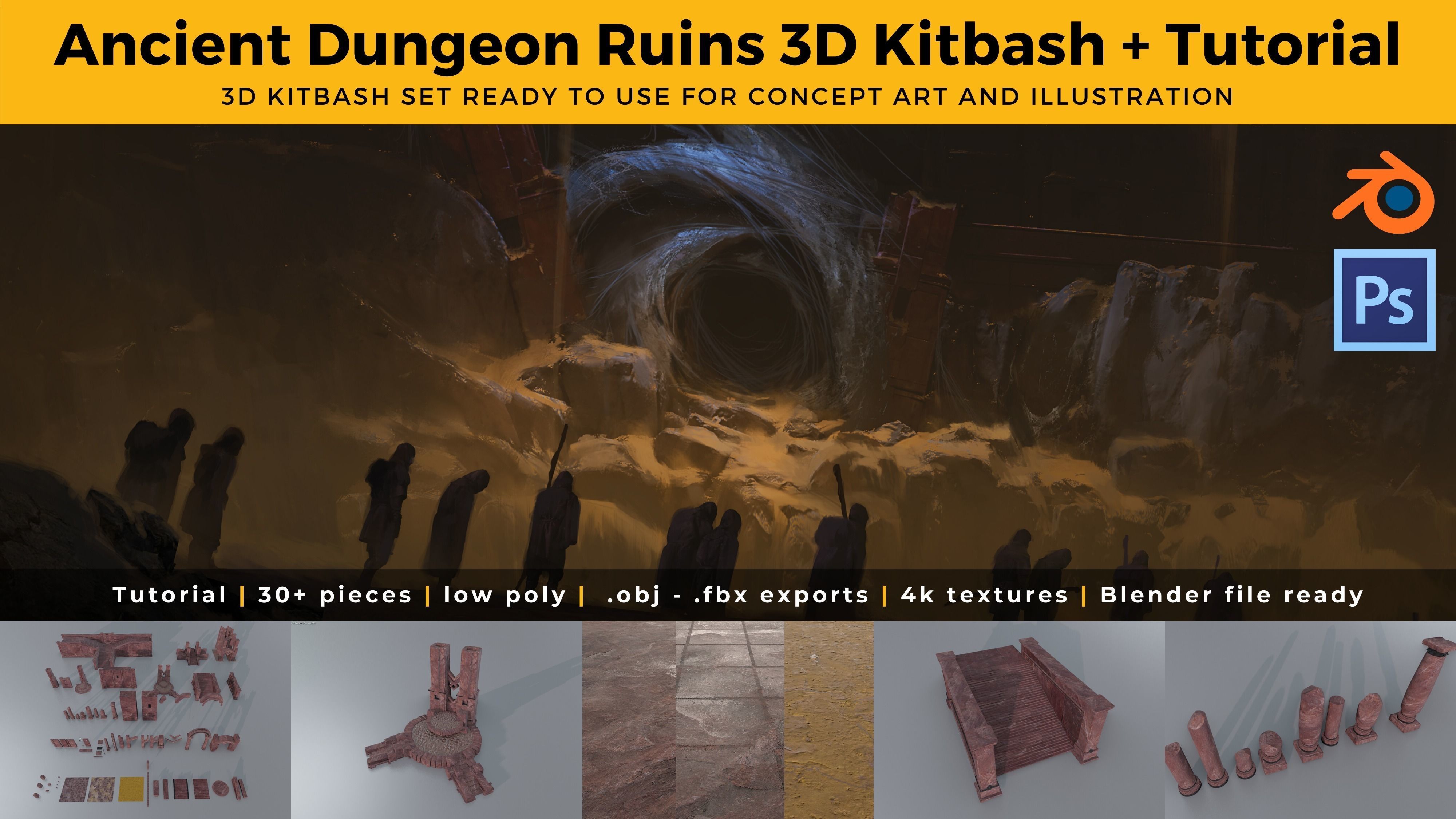 Dungeon Ruins 3D Kit Set and Tutorial 3D model