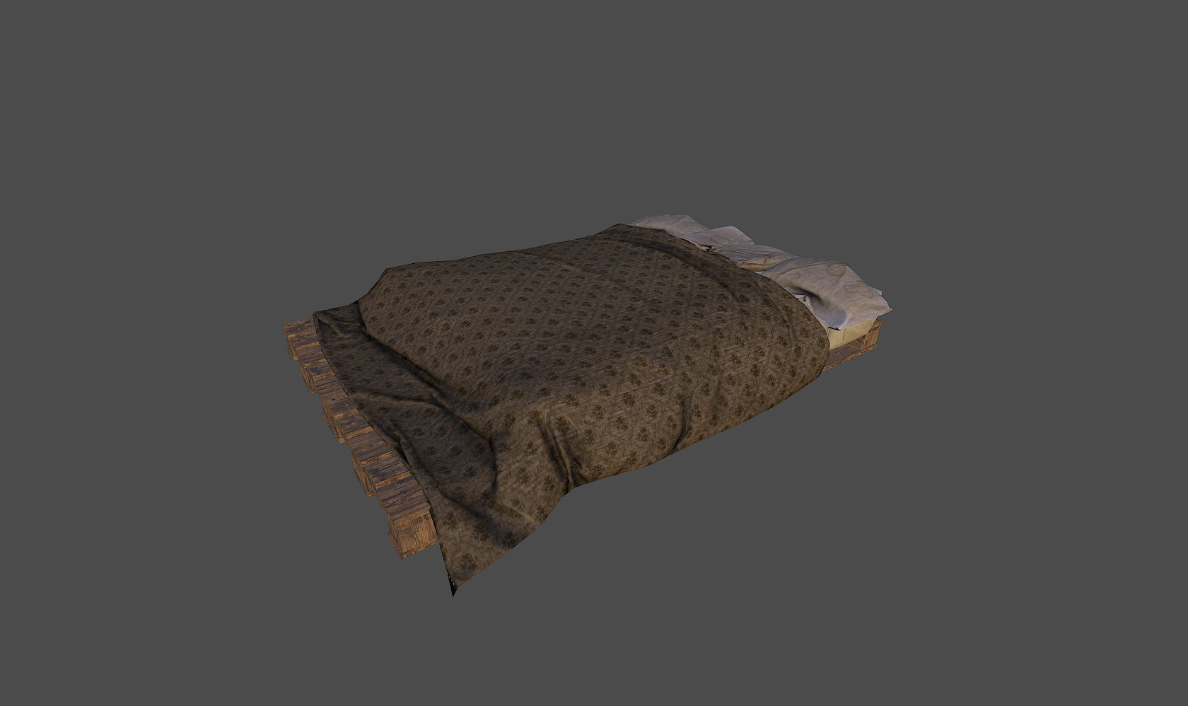 Old Bed Low-poly 3D model_1