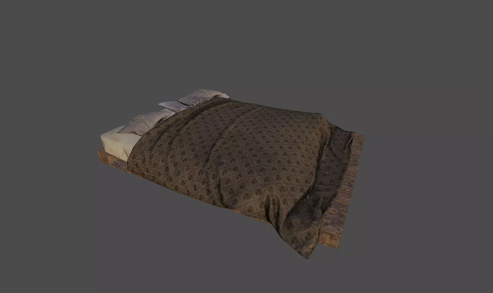 Old Bed Low-poly 3D model_0