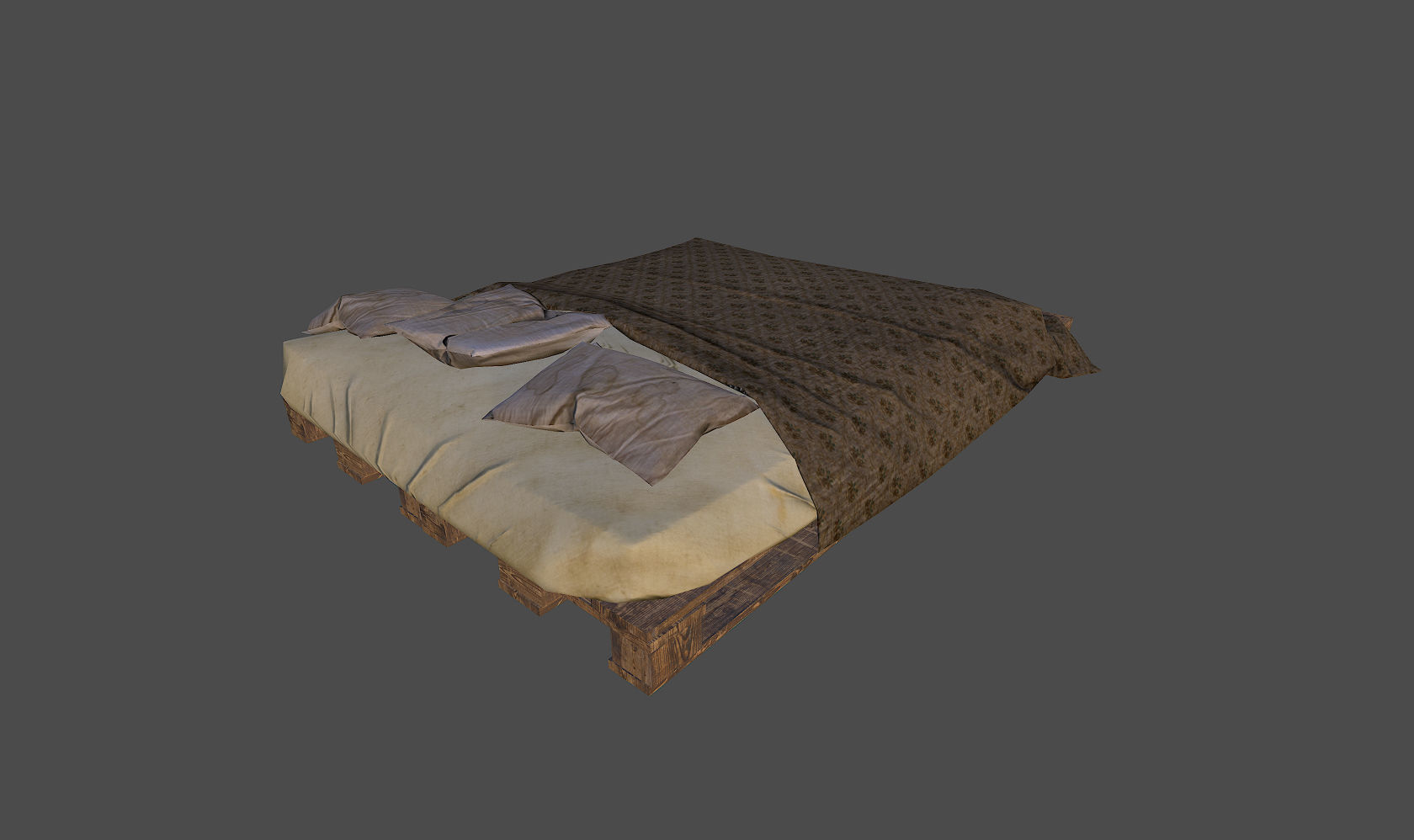 Old Bed Low-poly 3D model_5