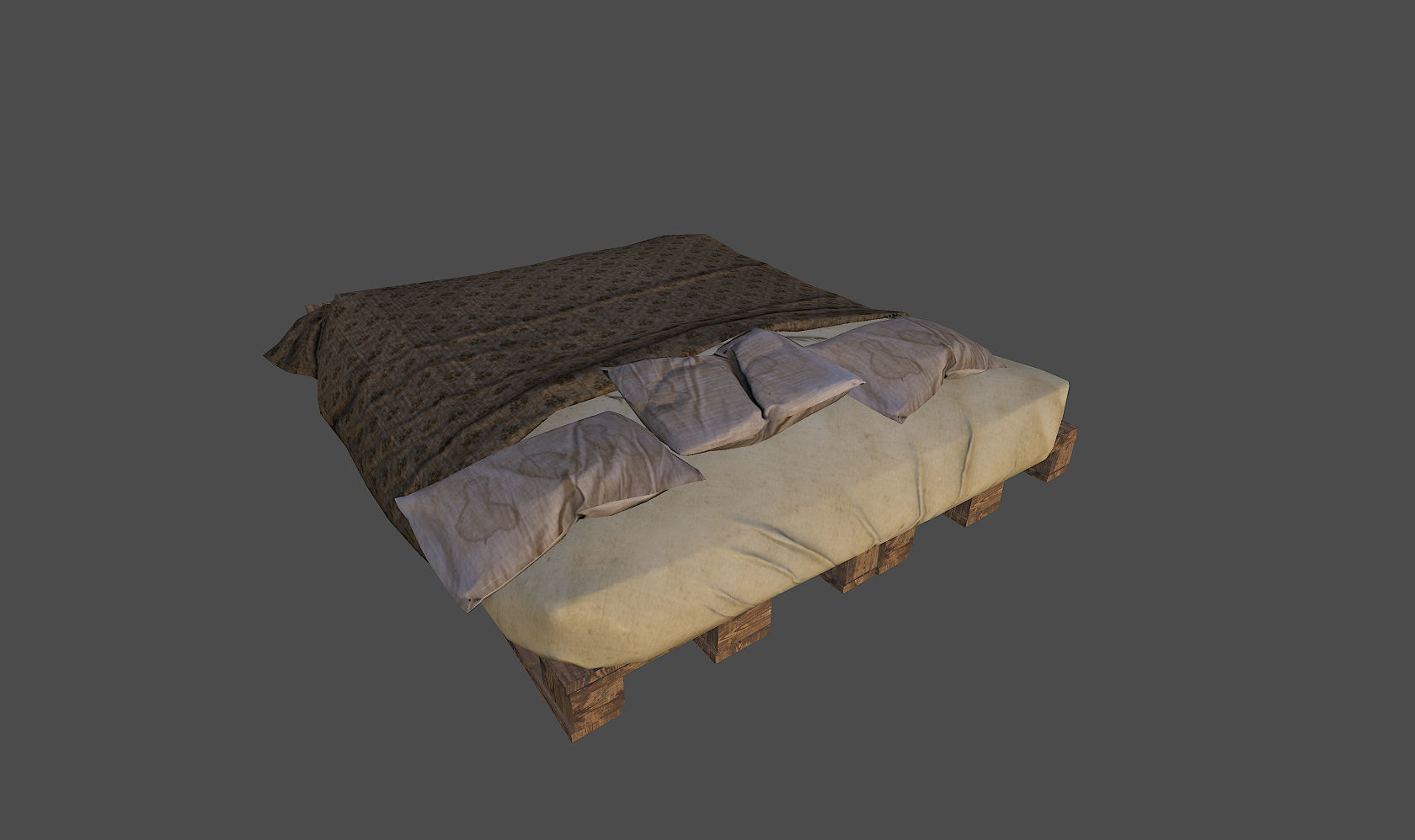 Old Bed Low-poly 3D model_2