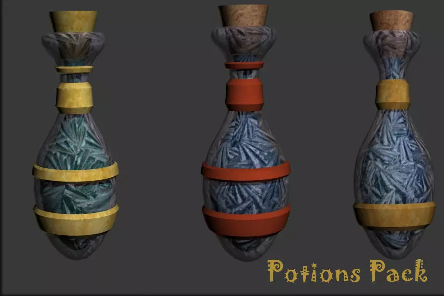 Potions Pack Fantasy Game-Ready Low-poly 3D model