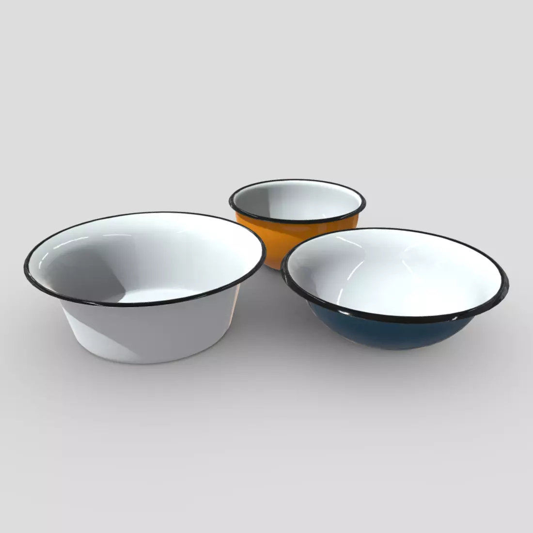 Enamel Bowl Set Low-poly 3D model_0