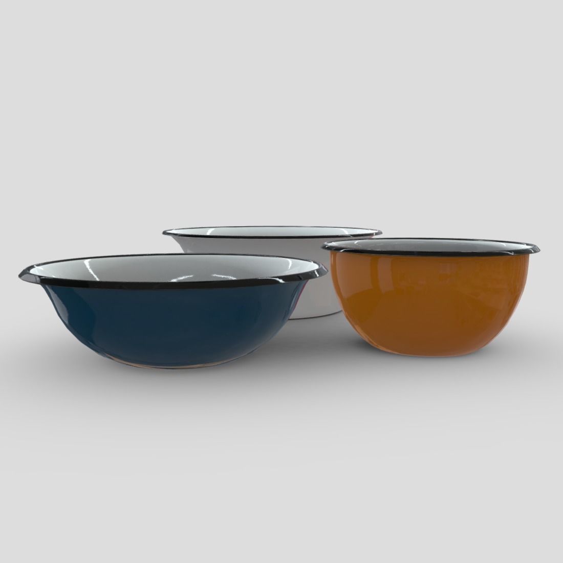 Enamel Bowl Set Low-poly 3D model_7