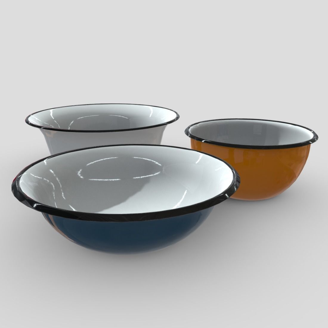 Enamel Bowl Set Low-poly 3D model_6