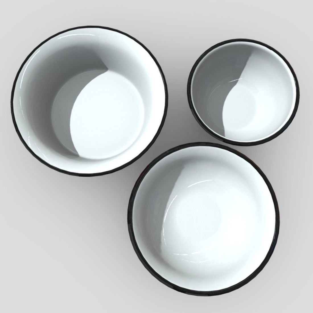 Enamel Bowl Set Low-poly 3D model_4