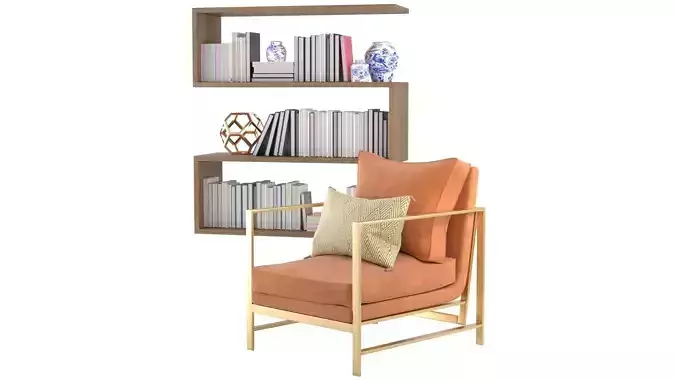 Study C - Library with Peach Velvet Low-poly 3D model