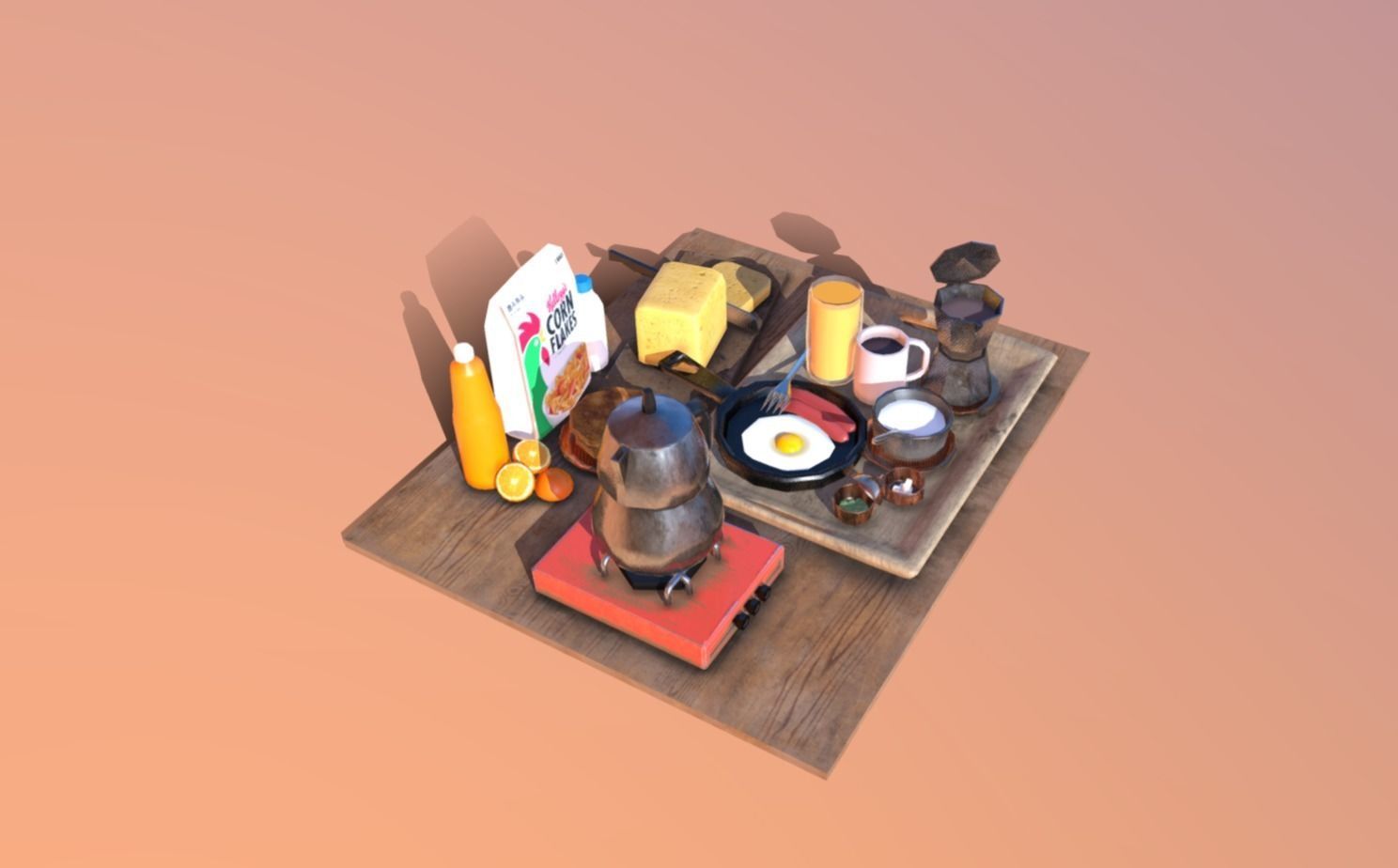 Breakfast Pack Low-poly 3D model_1