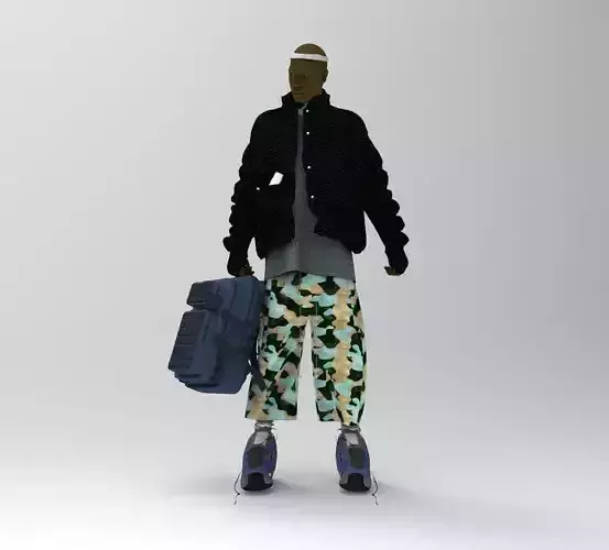 People man wearing camouflage clothing and carrying backpack