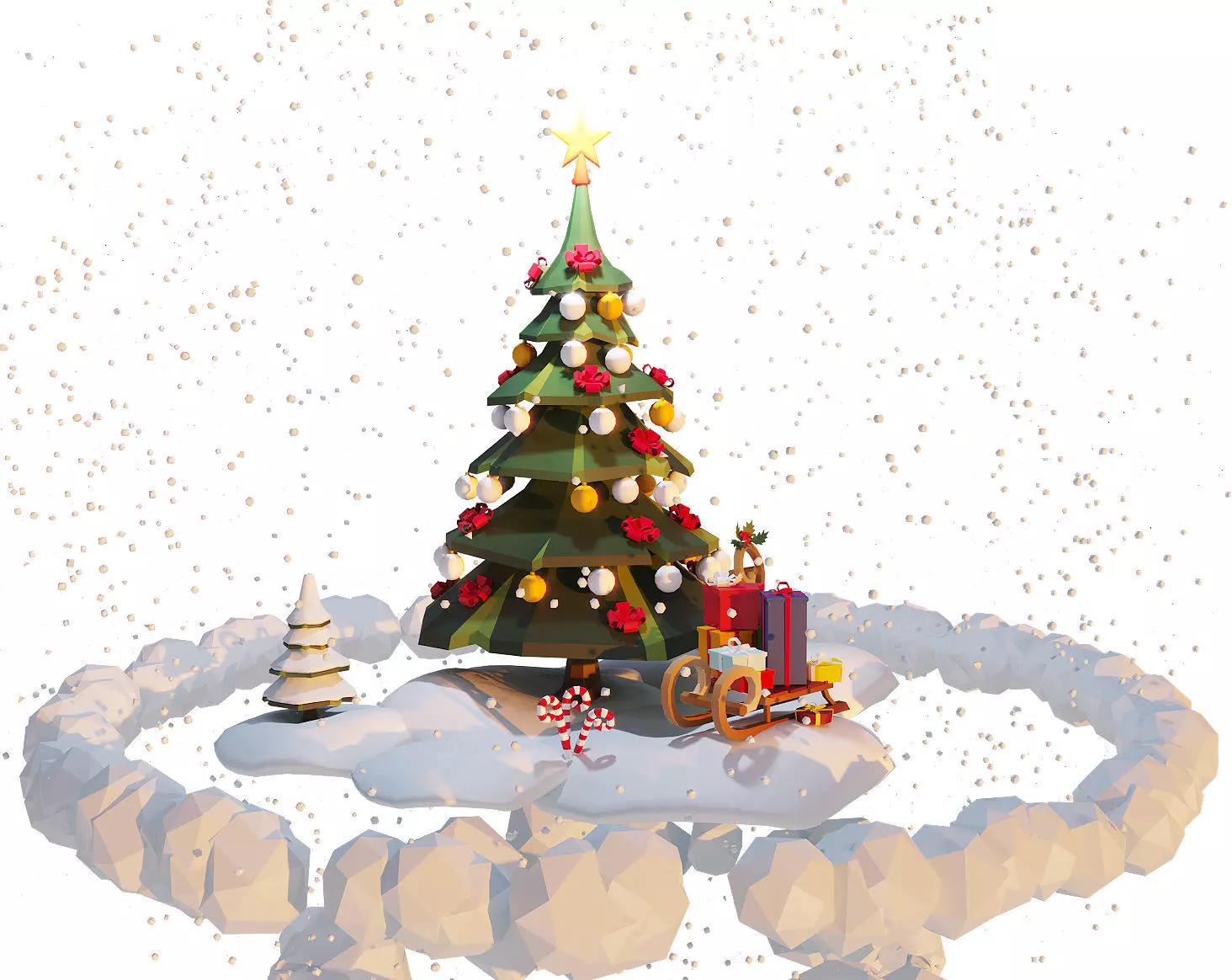 Christmas tree in snow Low-poly 3D model