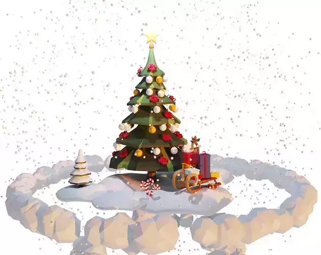 Christmas tree in snow Low-poly 3D model