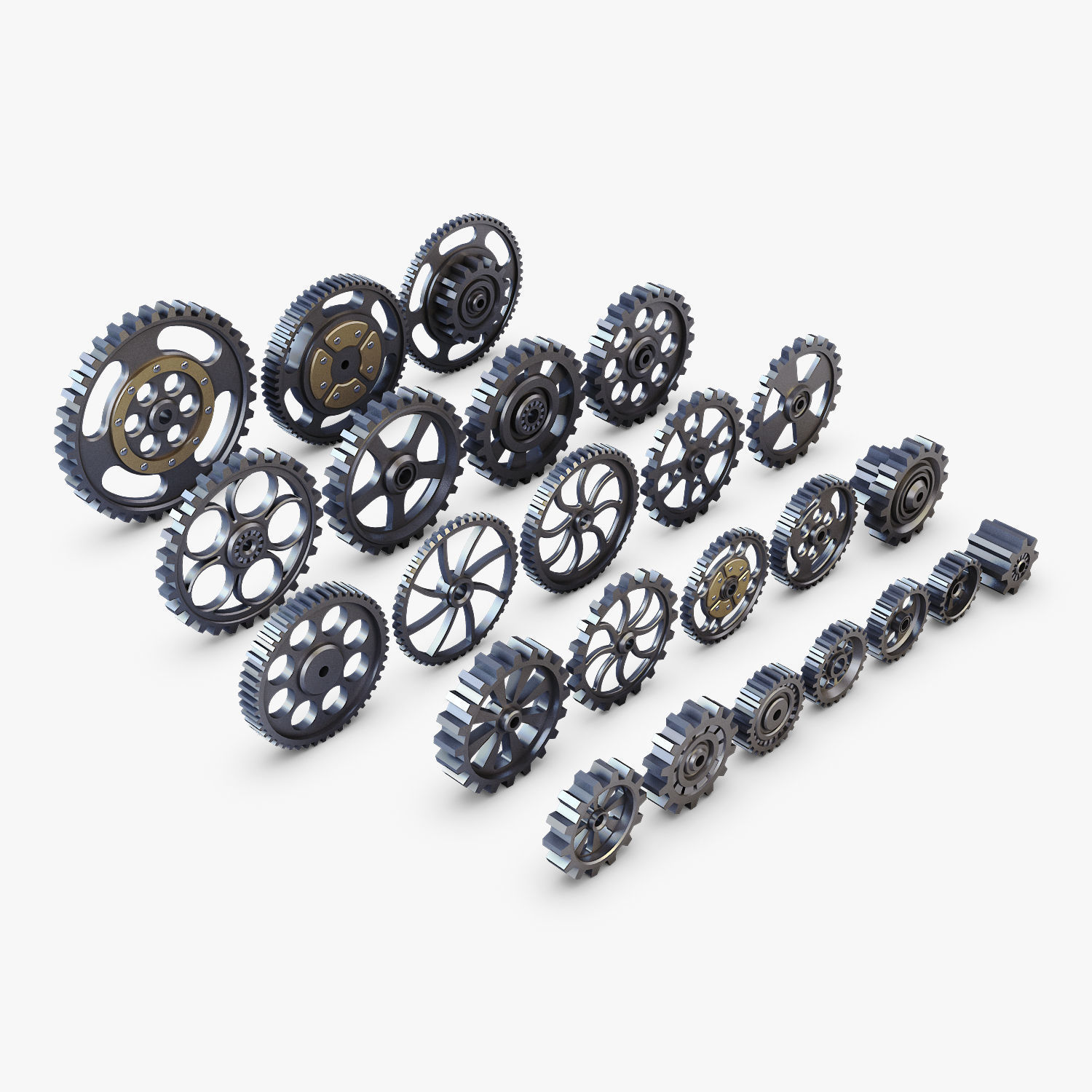 Gears Set Low Poly v 1 of 3D model_3