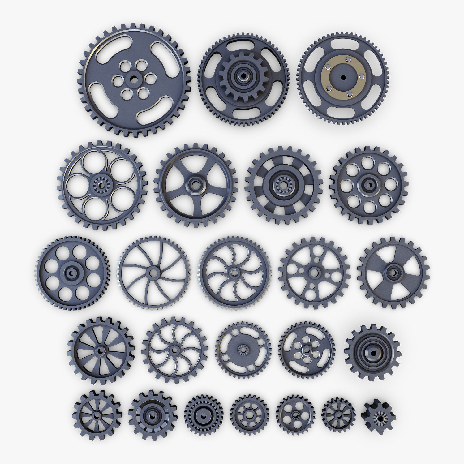 Gears Set Low Poly v 1 of 3D model_2